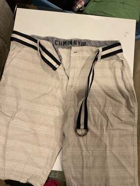 Company 81 Men's Gray Textured Casual Chino Shorts with Striped D-Ring Belt